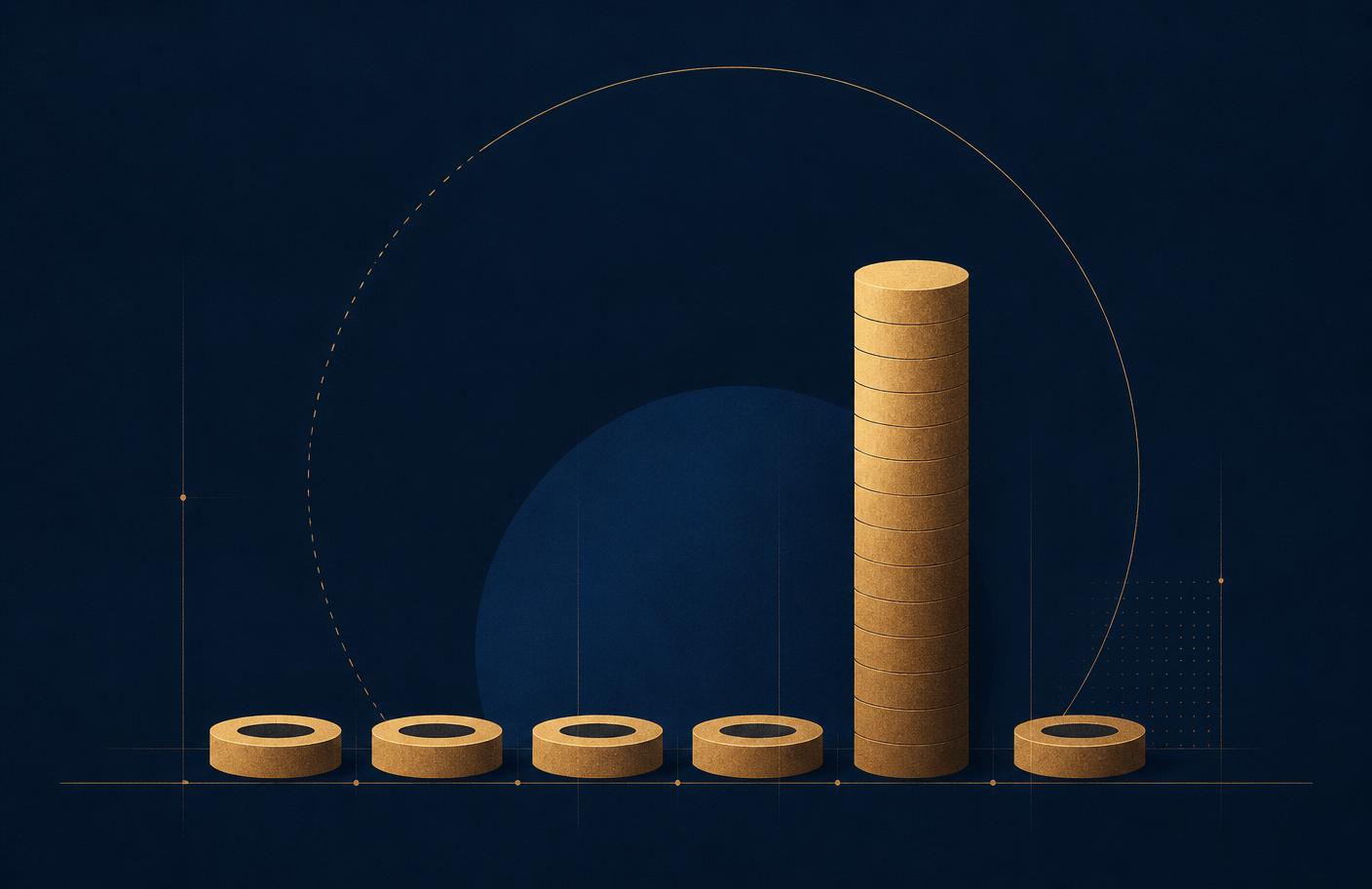 Abstract figure of several flat nil-value discs beside one tall stack, representing value hidden behind a nil determination